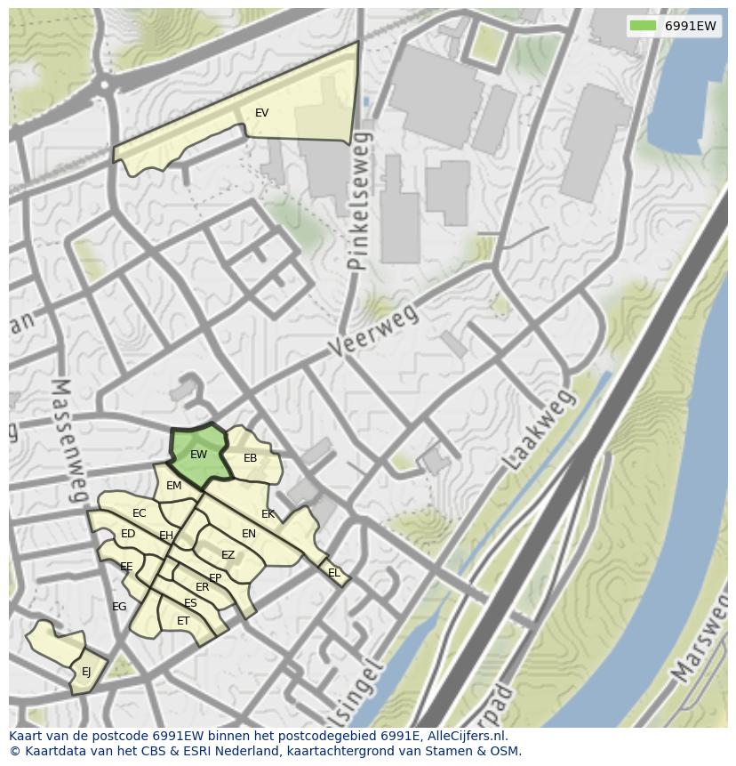 Afbeelding van het postcodegebied 6991 EW op de kaart.