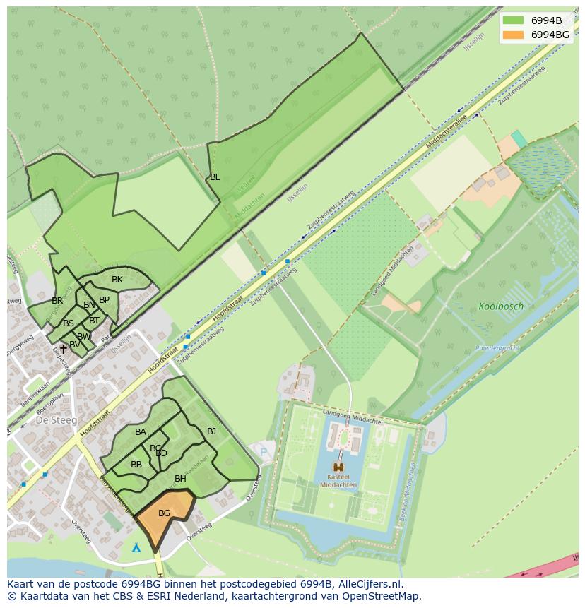 Afbeelding van het postcodegebied 6994 BG op de kaart.