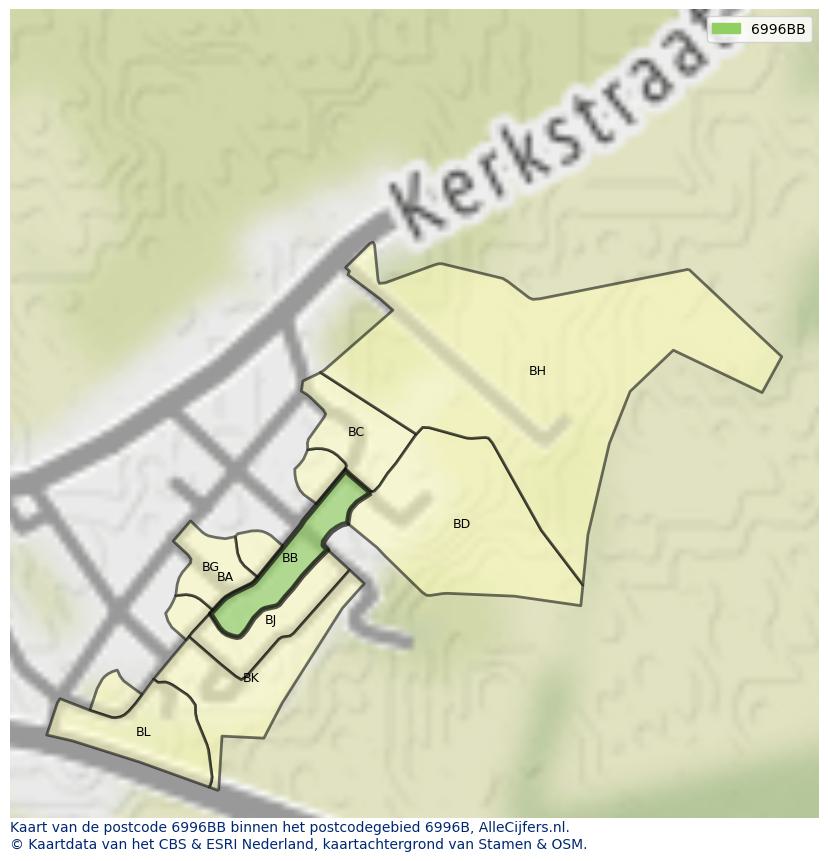 Afbeelding van het postcodegebied 6996 BB op de kaart.