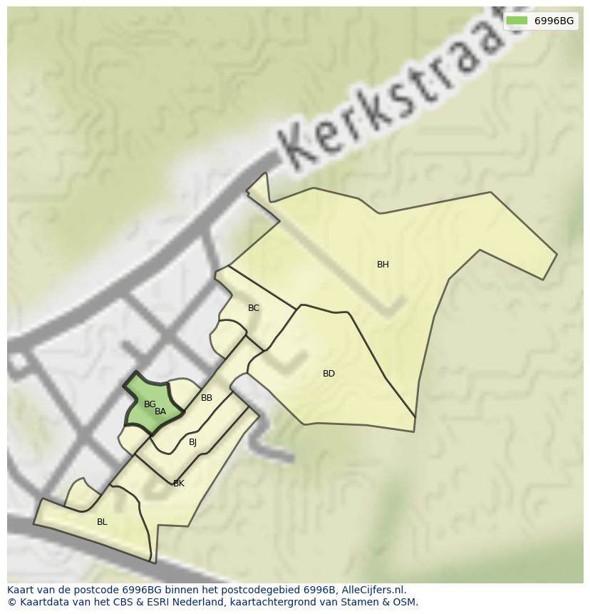Afbeelding van het postcodegebied 6996 BG op de kaart.