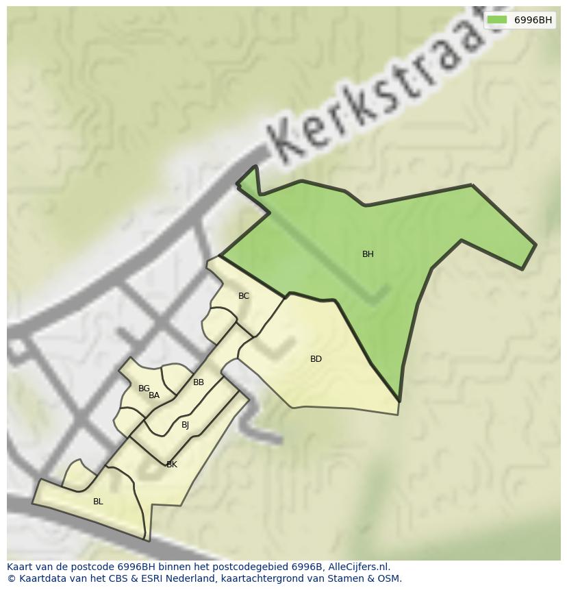 Afbeelding van het postcodegebied 6996 BH op de kaart.