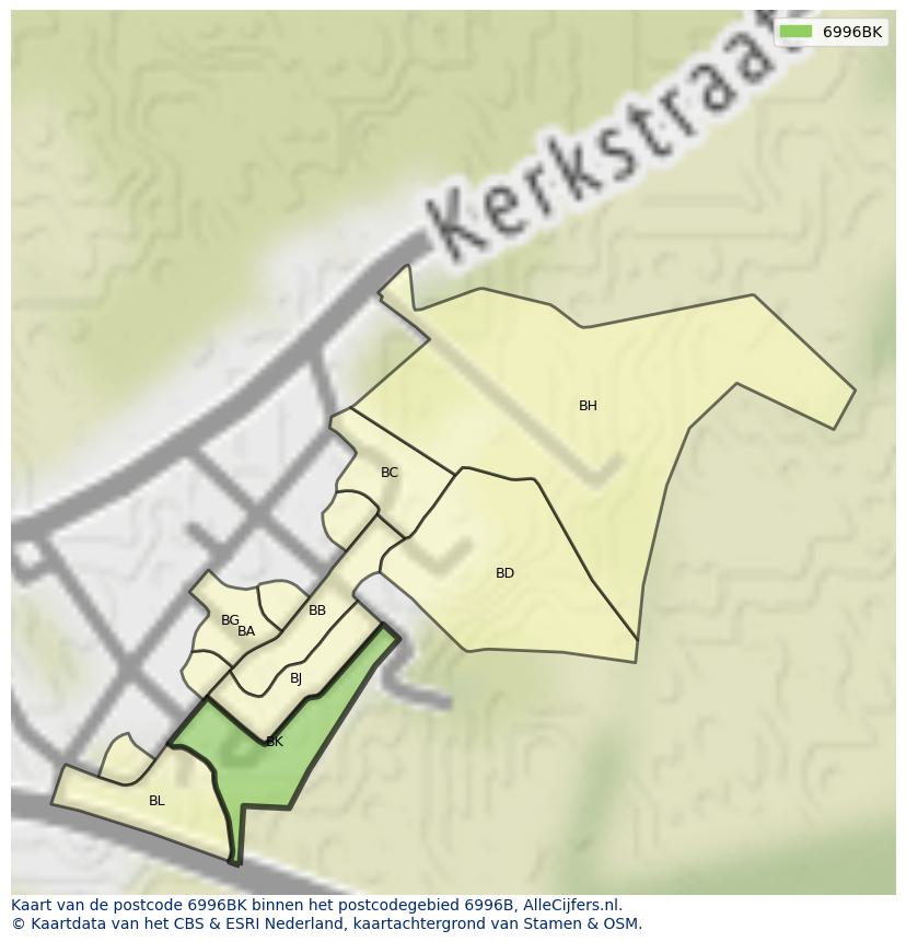 Afbeelding van het postcodegebied 6996 BK op de kaart.