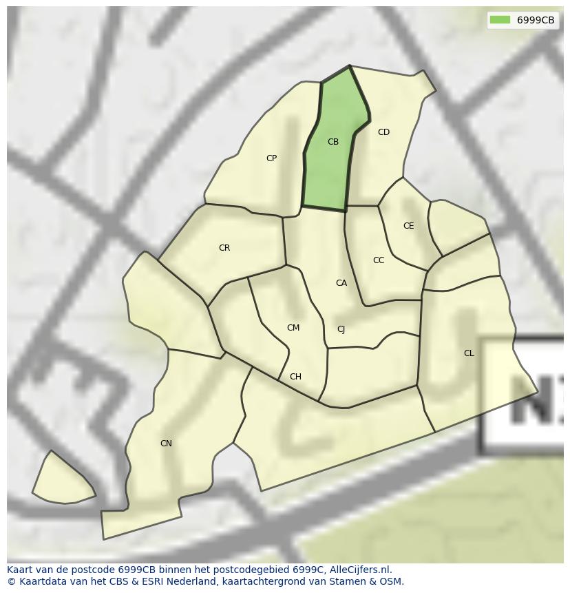 Afbeelding van het postcodegebied 6999 CB op de kaart.