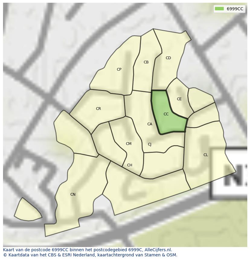 Afbeelding van het postcodegebied 6999 CC op de kaart.