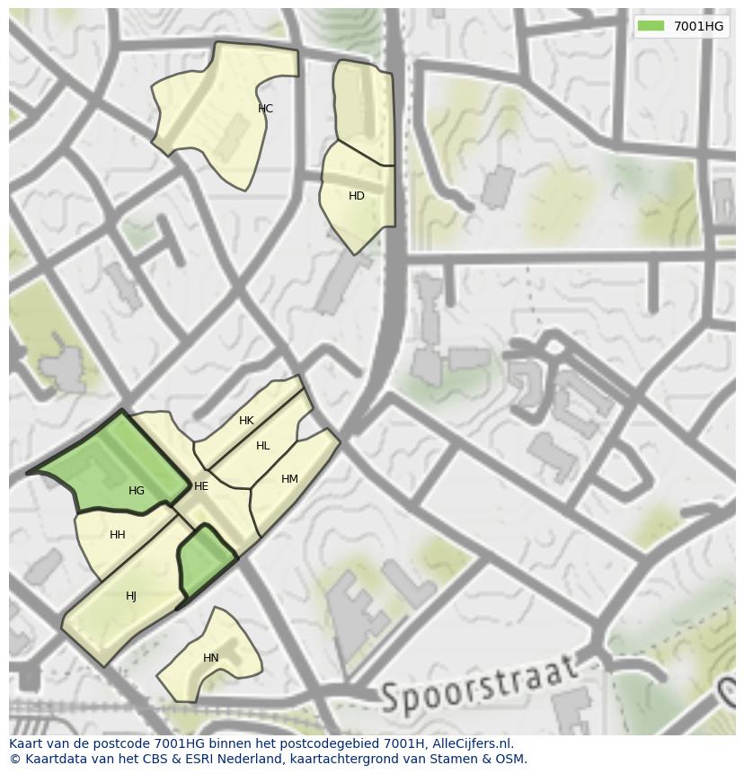 Afbeelding van het postcodegebied 7001 HG op de kaart.
