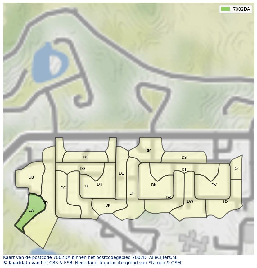 Afbeelding van het postcodegebied 7002 DA op de kaart.