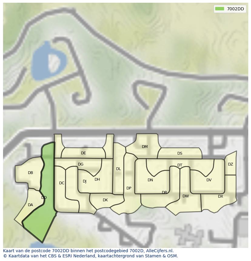 Afbeelding van het postcodegebied 7002 DD op de kaart.