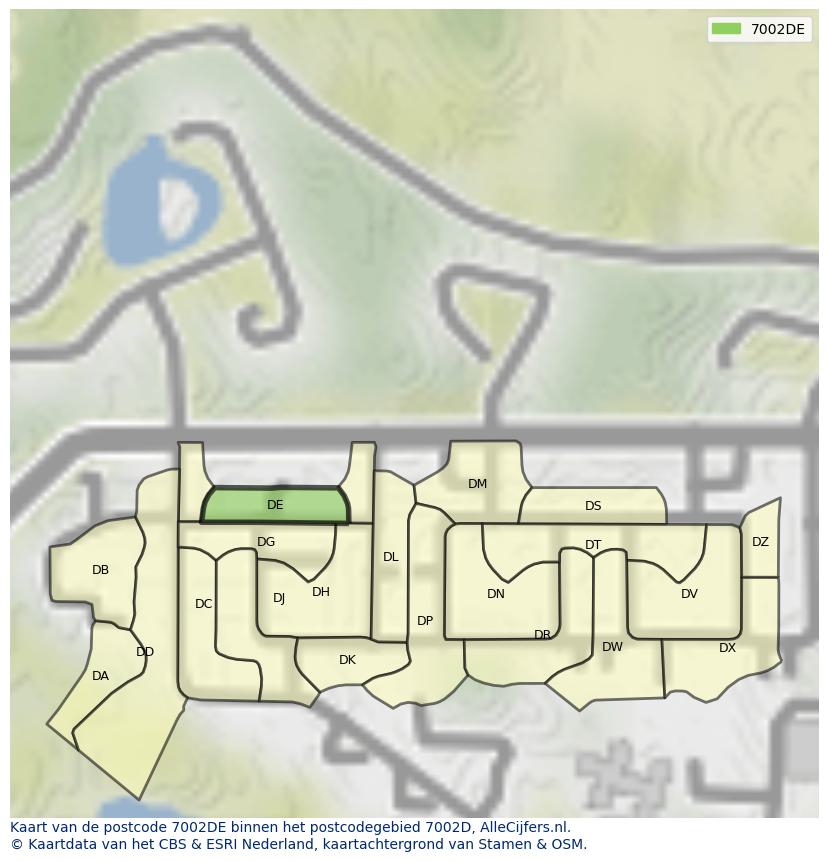Afbeelding van het postcodegebied 7002 DE op de kaart.