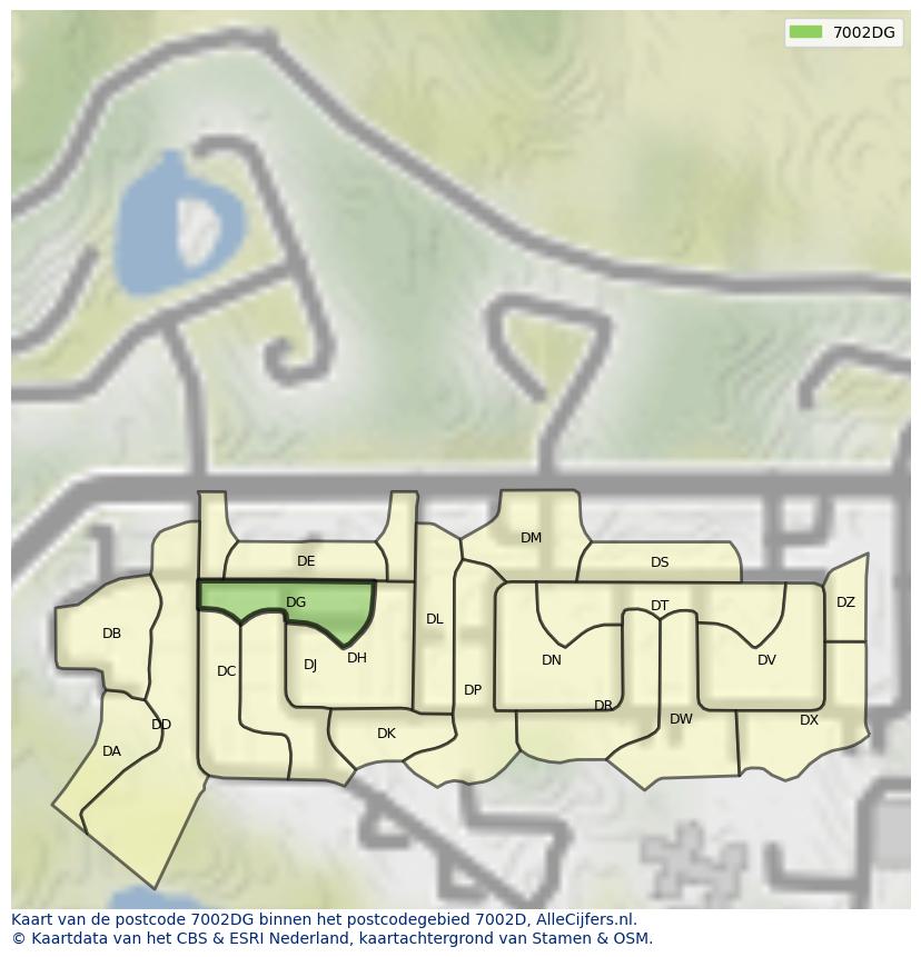 Afbeelding van het postcodegebied 7002 DG op de kaart.