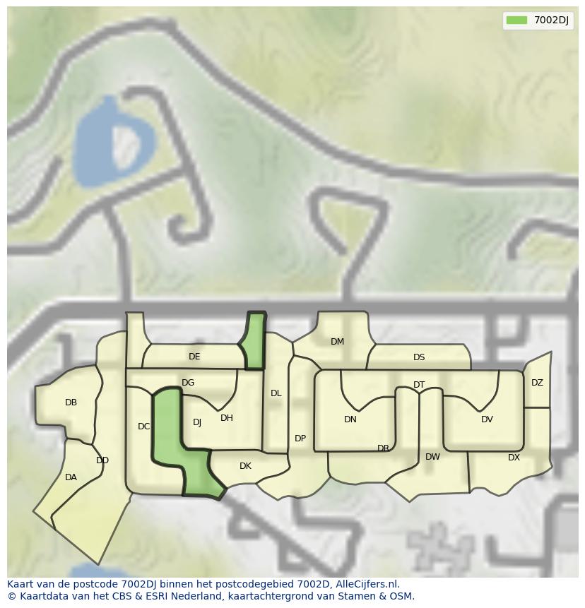 Afbeelding van het postcodegebied 7002 DJ op de kaart.
