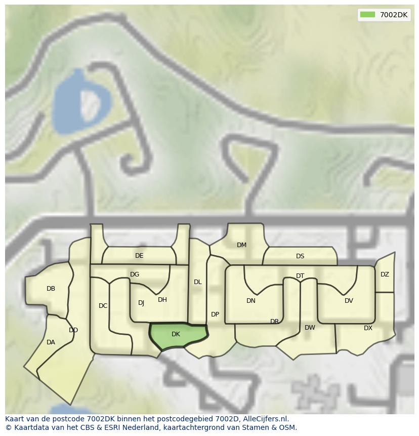 Afbeelding van het postcodegebied 7002 DK op de kaart.