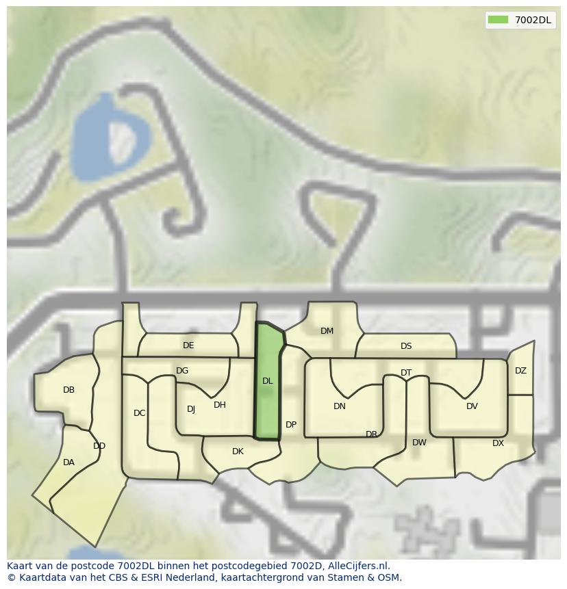 Afbeelding van het postcodegebied 7002 DL op de kaart.