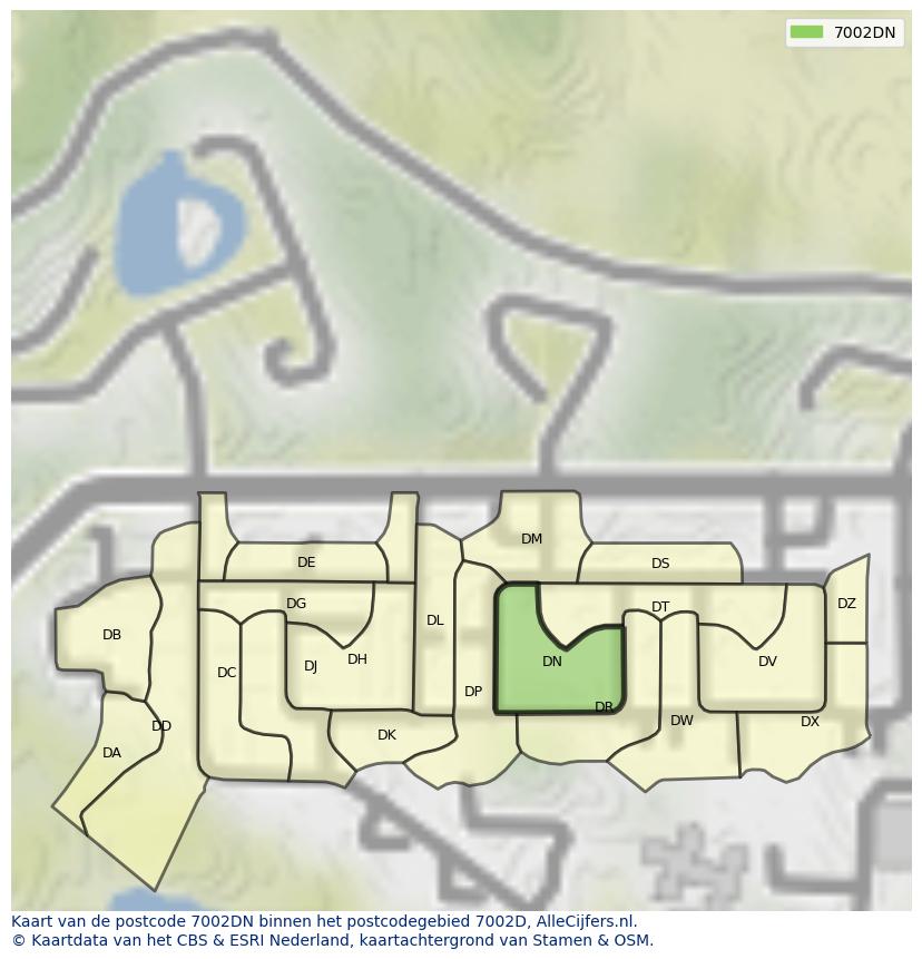 Afbeelding van het postcodegebied 7002 DN op de kaart.