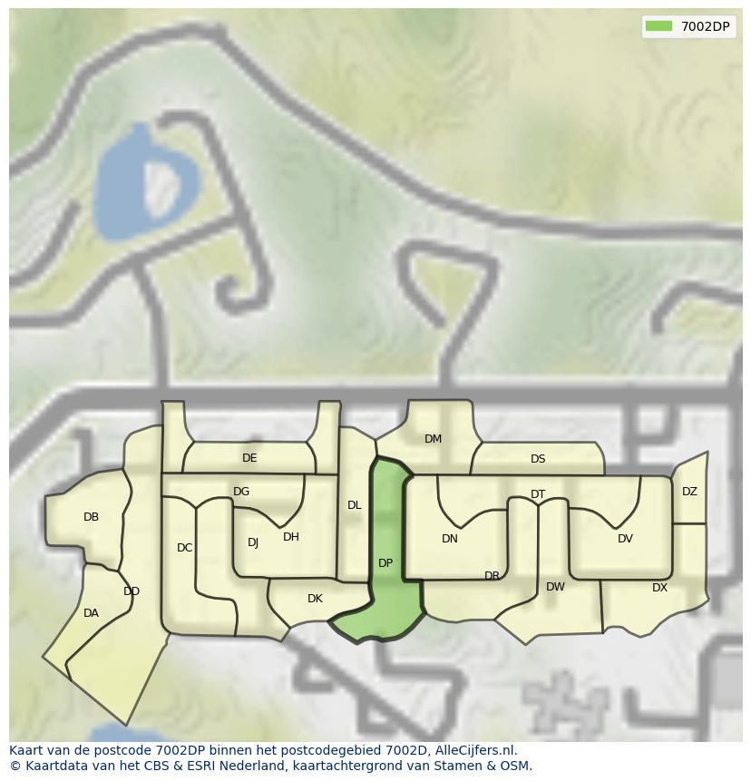 Afbeelding van het postcodegebied 7002 DP op de kaart.