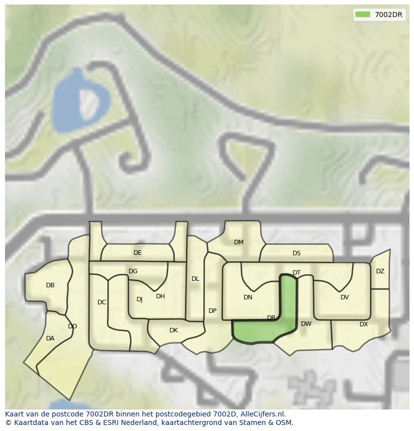 Afbeelding van het postcodegebied 7002 DR op de kaart.