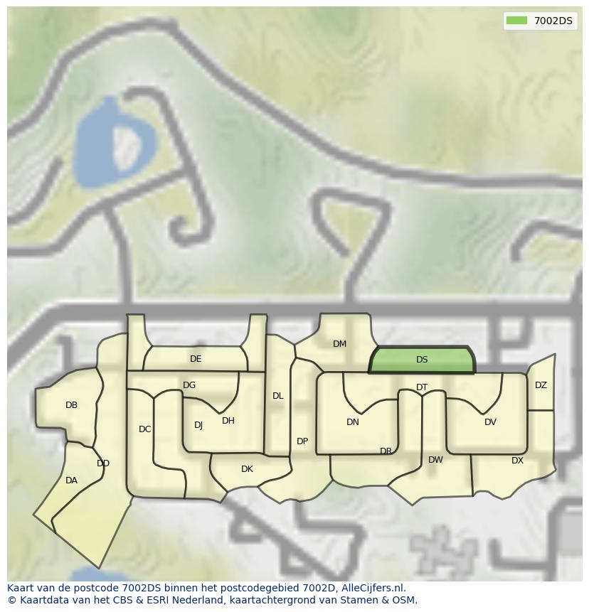 Afbeelding van het postcodegebied 7002 DS op de kaart.