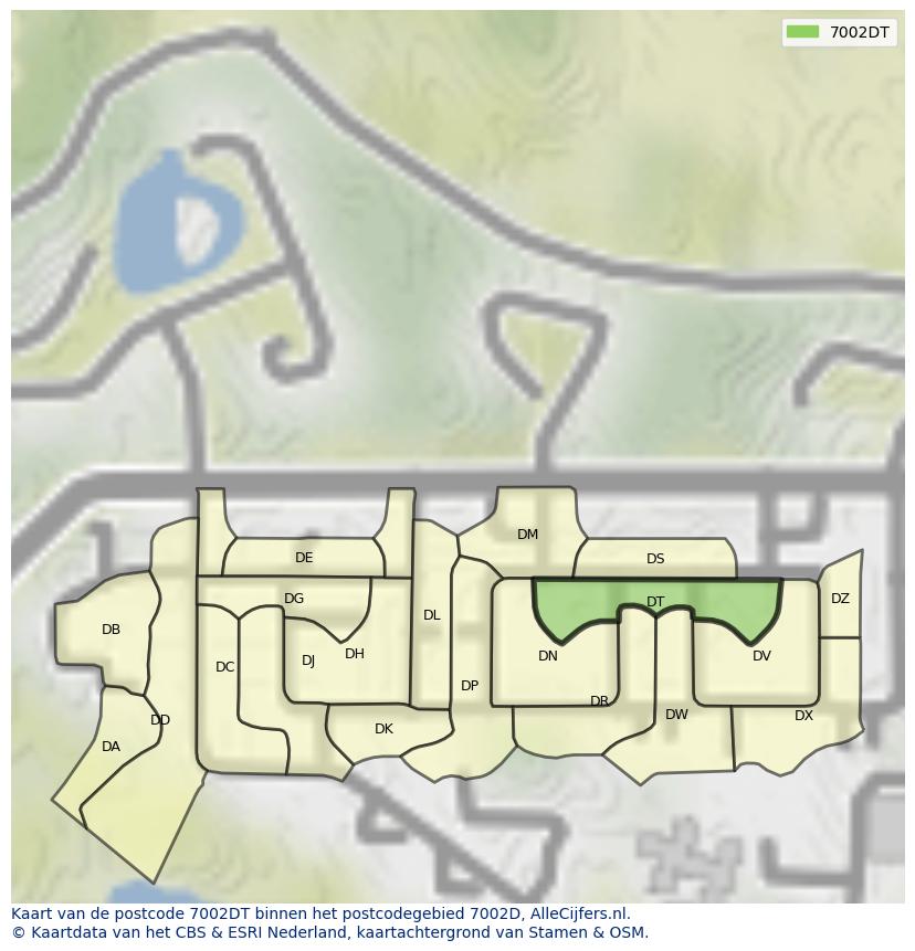 Afbeelding van het postcodegebied 7002 DT op de kaart.