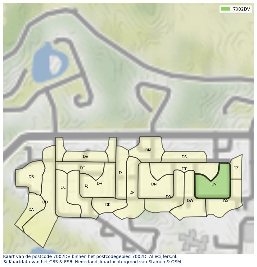 Afbeelding van het postcodegebied 7002 DV op de kaart.