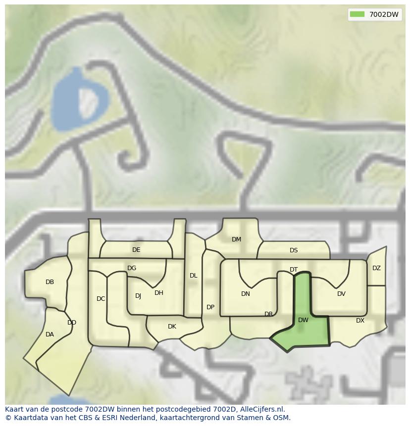 Afbeelding van het postcodegebied 7002 DW op de kaart.