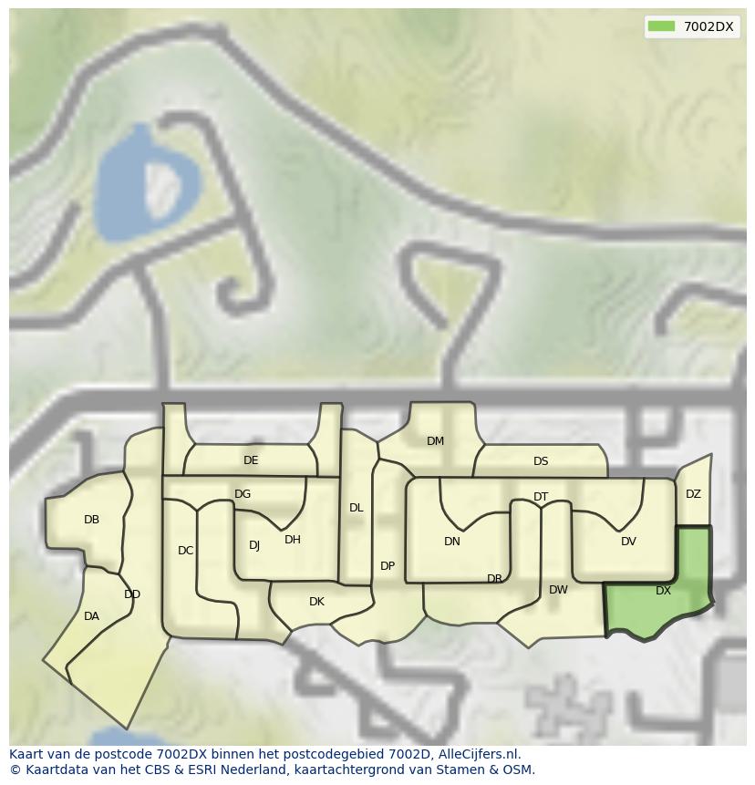 Afbeelding van het postcodegebied 7002 DX op de kaart.