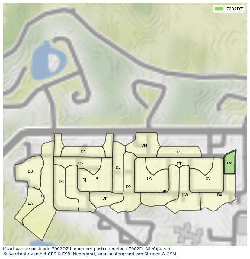 Afbeelding van het postcodegebied 7002 DZ op de kaart.