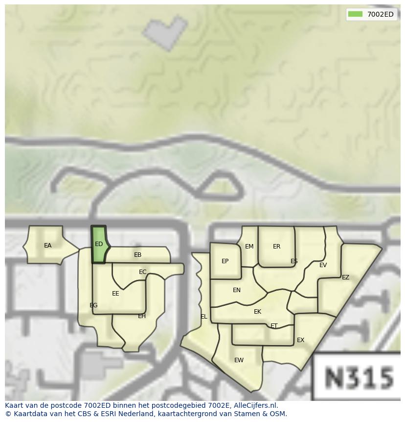 Afbeelding van het postcodegebied 7002 ED op de kaart.