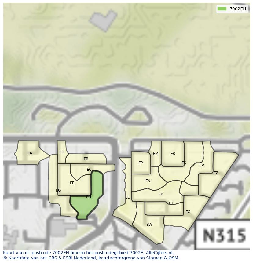 Afbeelding van het postcodegebied 7002 EH op de kaart.
