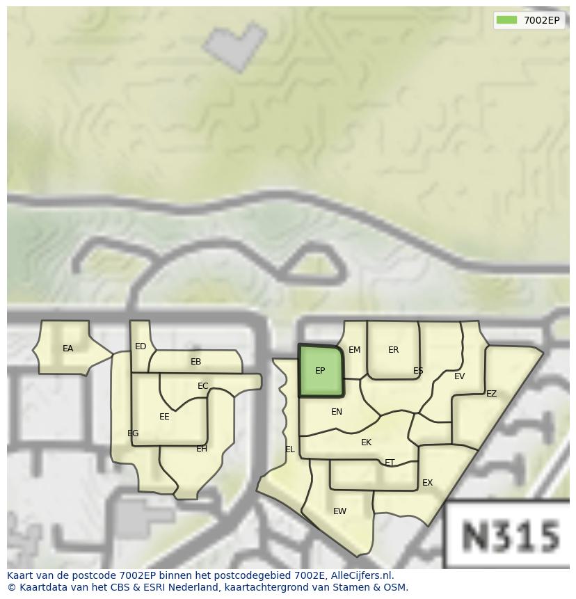 Afbeelding van het postcodegebied 7002 EP op de kaart.