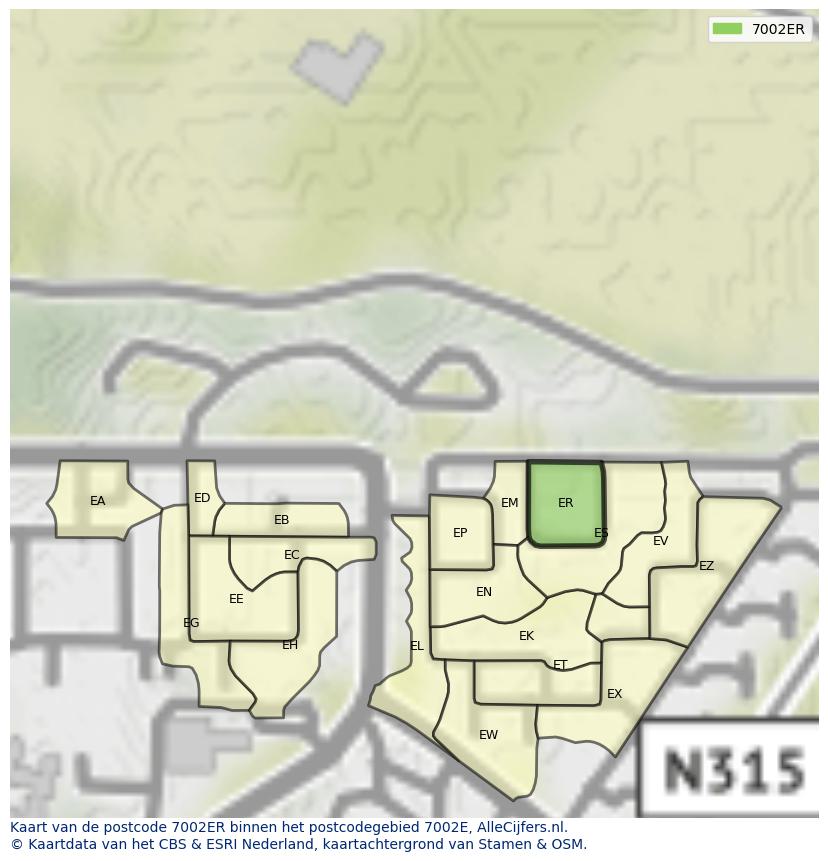Afbeelding van het postcodegebied 7002 ER op de kaart.
