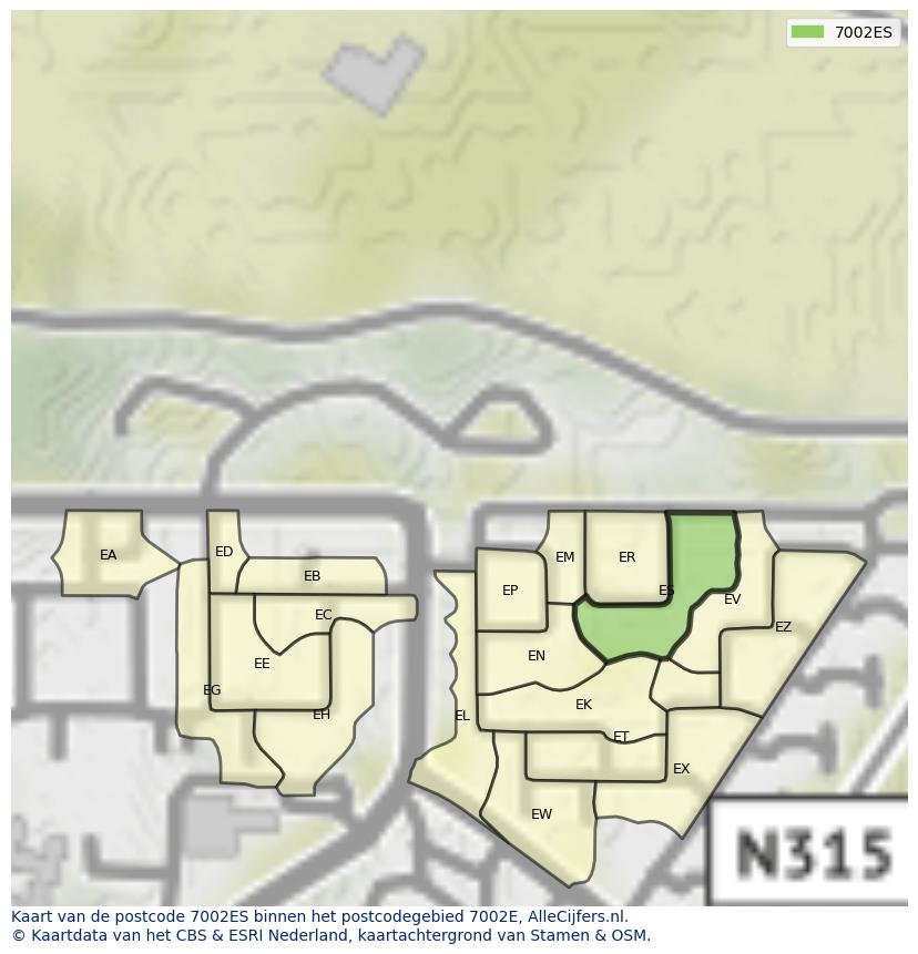 Afbeelding van het postcodegebied 7002 ES op de kaart.
