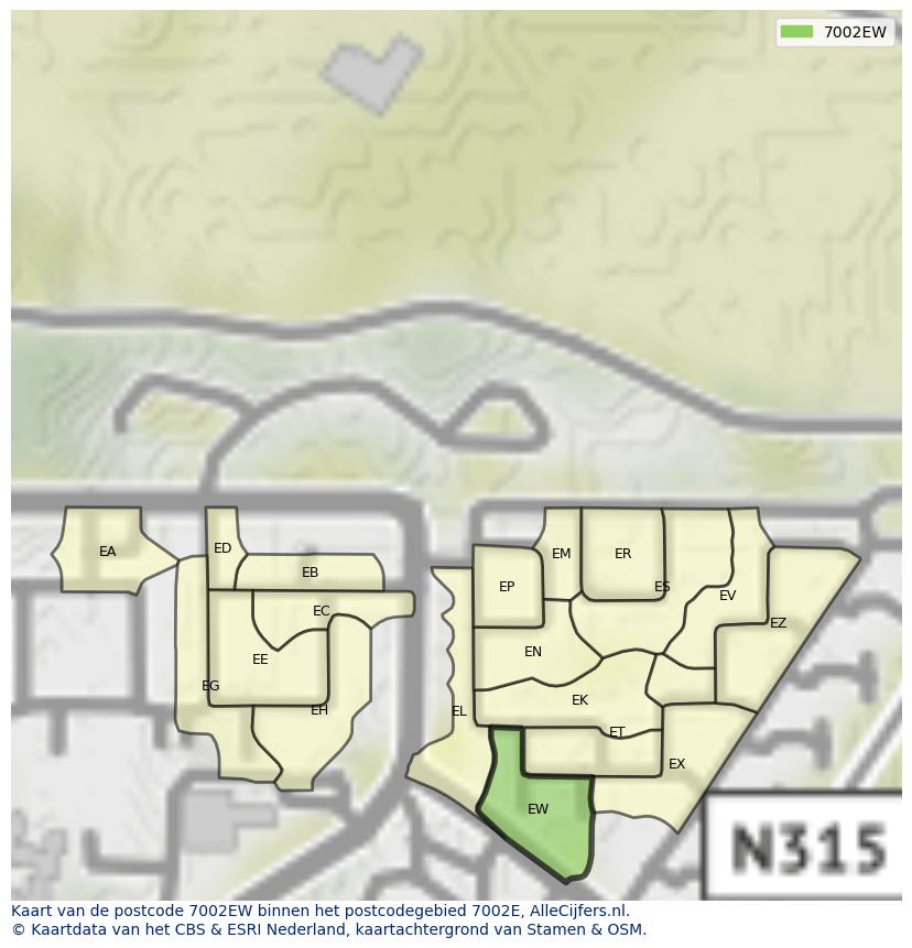 Afbeelding van het postcodegebied 7002 EW op de kaart.