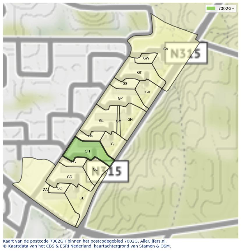 Afbeelding van het postcodegebied 7002 GH op de kaart.