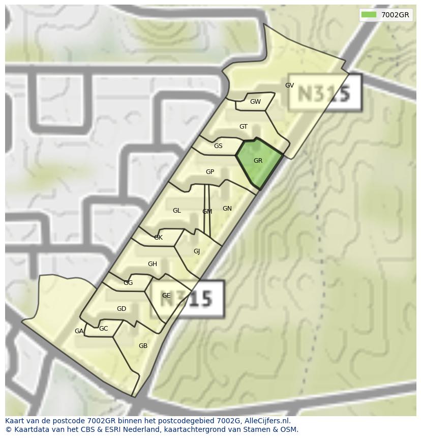 Afbeelding van het postcodegebied 7002 GR op de kaart.