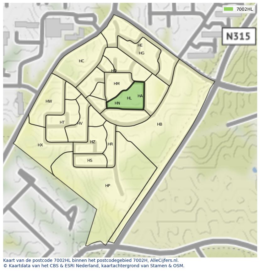 Afbeelding van het postcodegebied 7002 HL op de kaart.