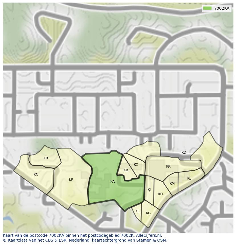 Afbeelding van het postcodegebied 7002 KA op de kaart.