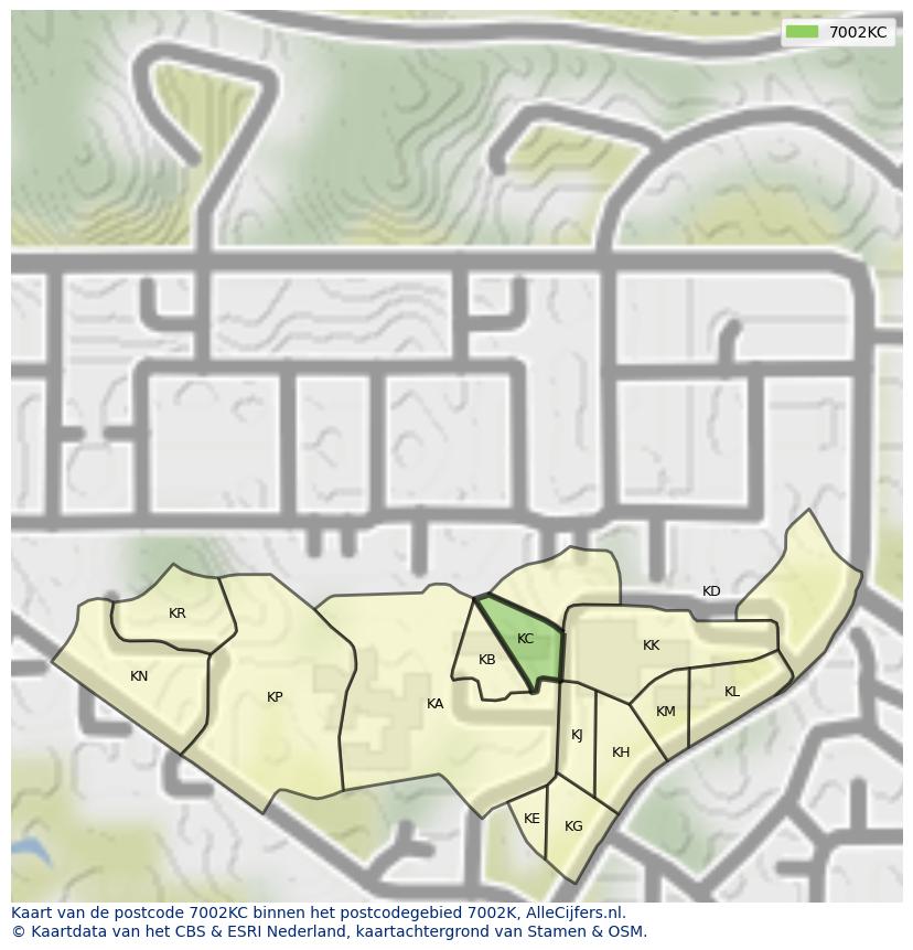 Afbeelding van het postcodegebied 7002 KC op de kaart.