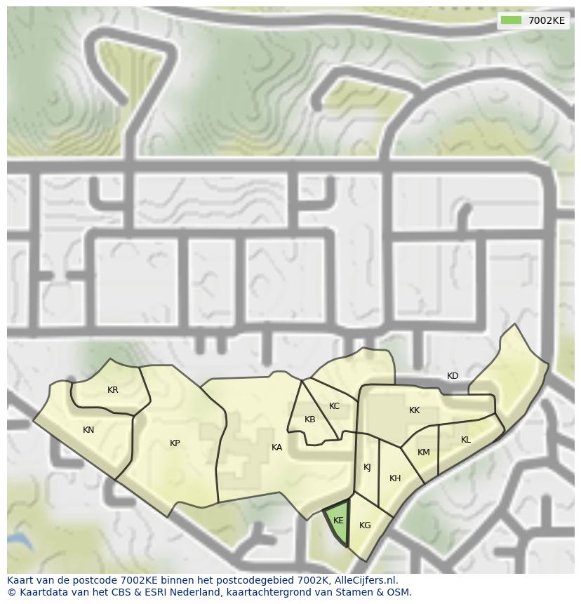 Afbeelding van het postcodegebied 7002 KE op de kaart.