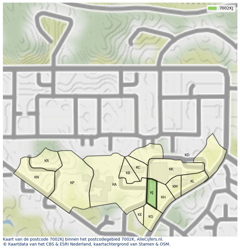 Afbeelding van het postcodegebied 7002 KJ op de kaart.