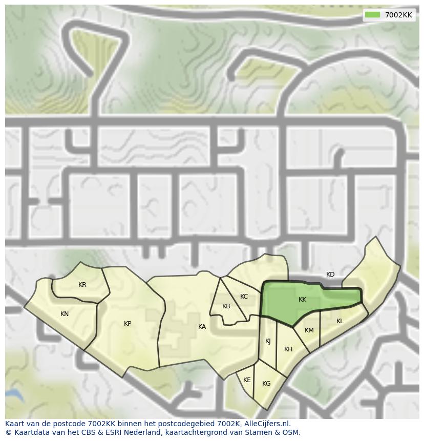 Afbeelding van het postcodegebied 7002 KK op de kaart.