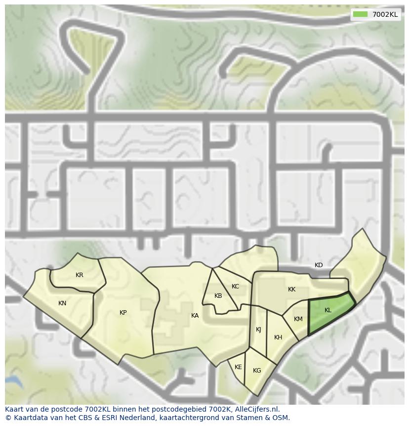 Afbeelding van het postcodegebied 7002 KL op de kaart.