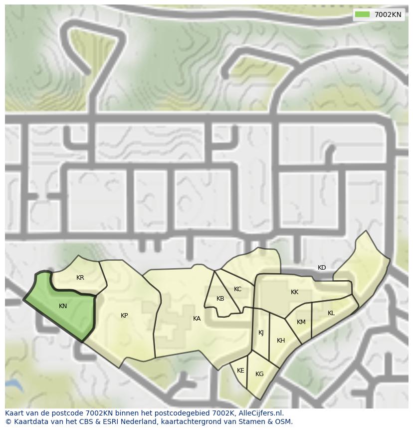 Afbeelding van het postcodegebied 7002 KN op de kaart.