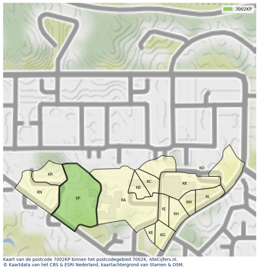 Afbeelding van het postcodegebied 7002 KP op de kaart.
