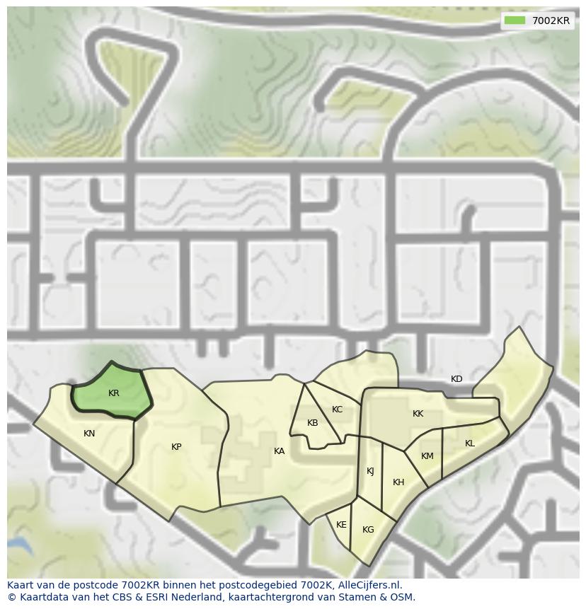 Afbeelding van het postcodegebied 7002 KR op de kaart.