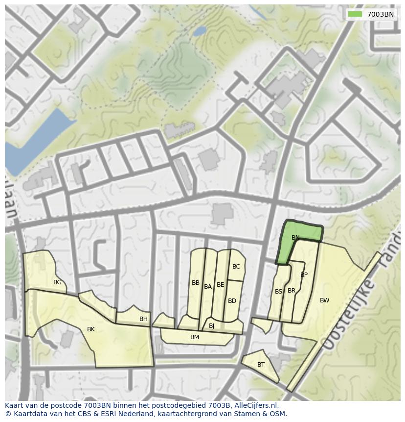 Afbeelding van het postcodegebied 7003 BN op de kaart.