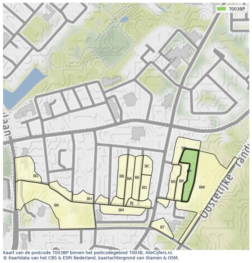 Afbeelding van het postcodegebied 7003 BP op de kaart.