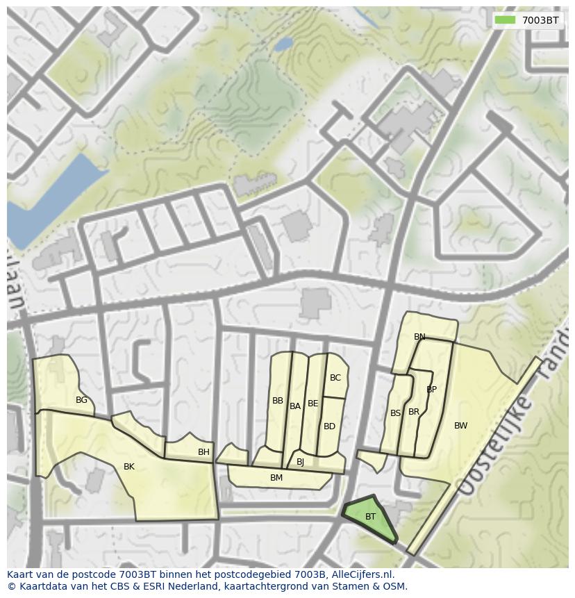 Afbeelding van het postcodegebied 7003 BT op de kaart.