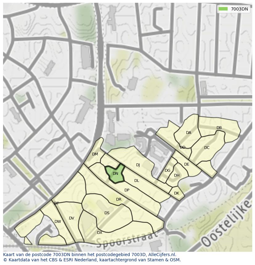 Afbeelding van het postcodegebied 7003 DN op de kaart.