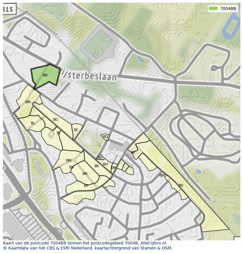 Afbeelding van het postcodegebied 7004 BB op de kaart.