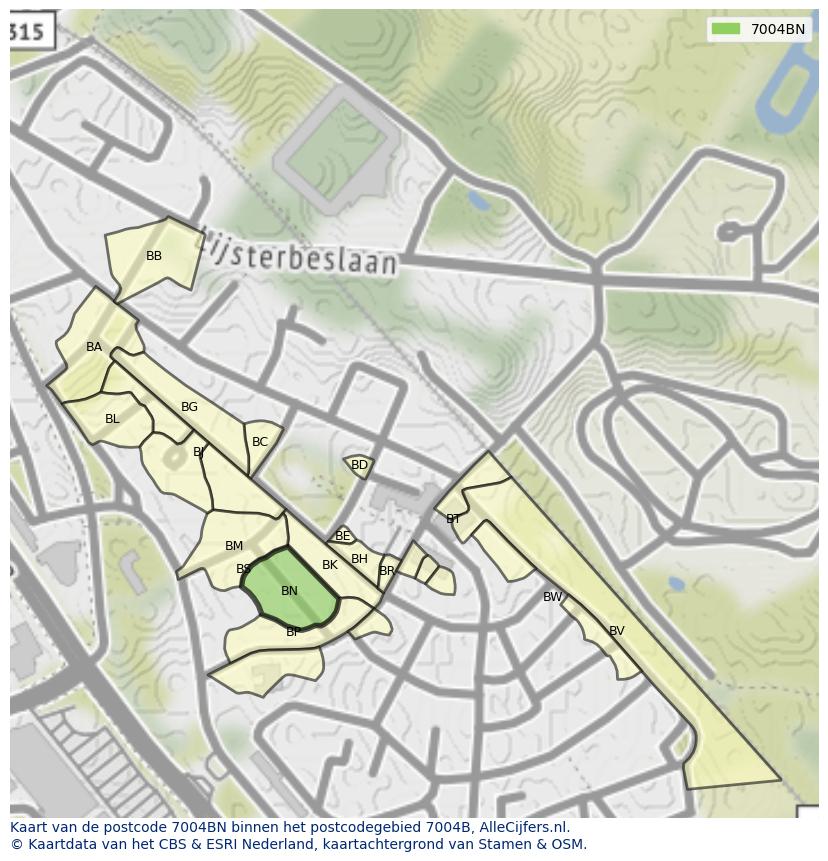 Afbeelding van het postcodegebied 7004 BN op de kaart.