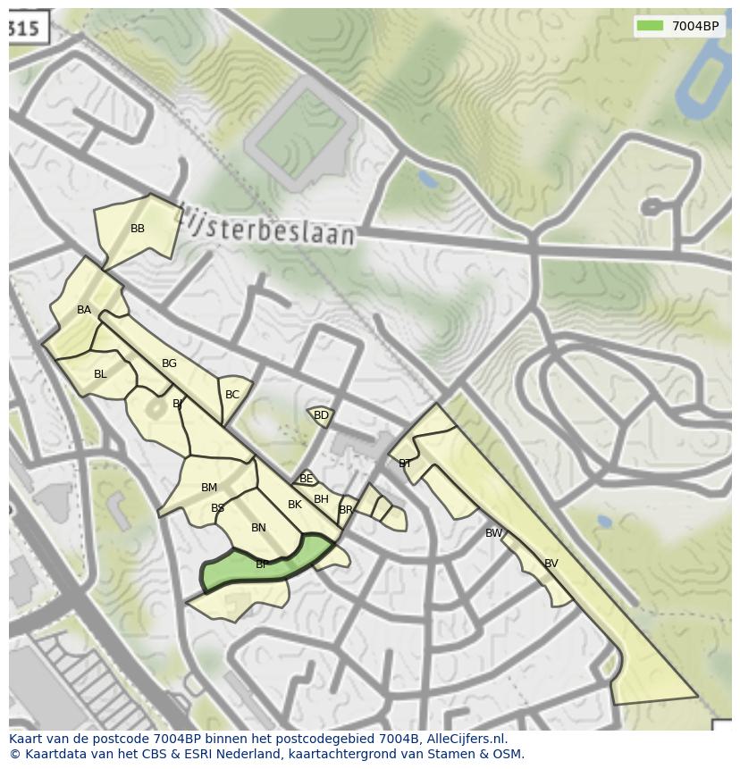 Afbeelding van het postcodegebied 7004 BP op de kaart.
